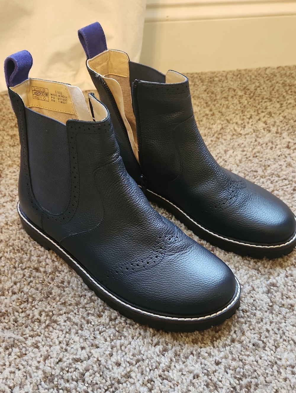 Mini Boden Navy Leather Chelsea Boots